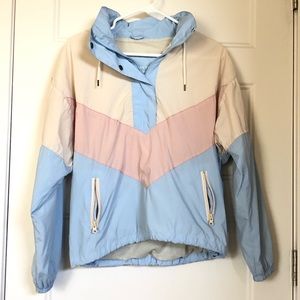 💕American Eagle Windbreaker Quarter Zip Pastel Optional Hood Pink Blue Beige